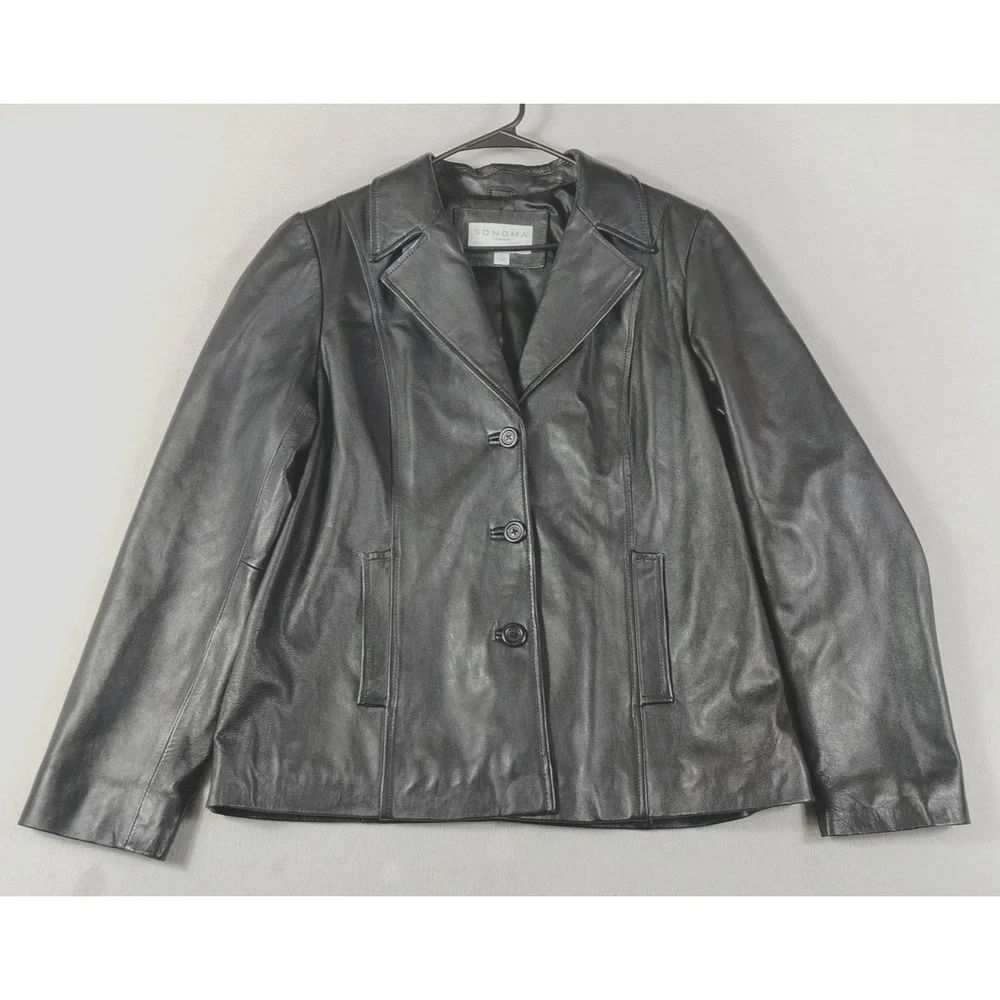 Vintage Sonoma Life+style Jacket Womens Large Black Lambskin Leather Lined